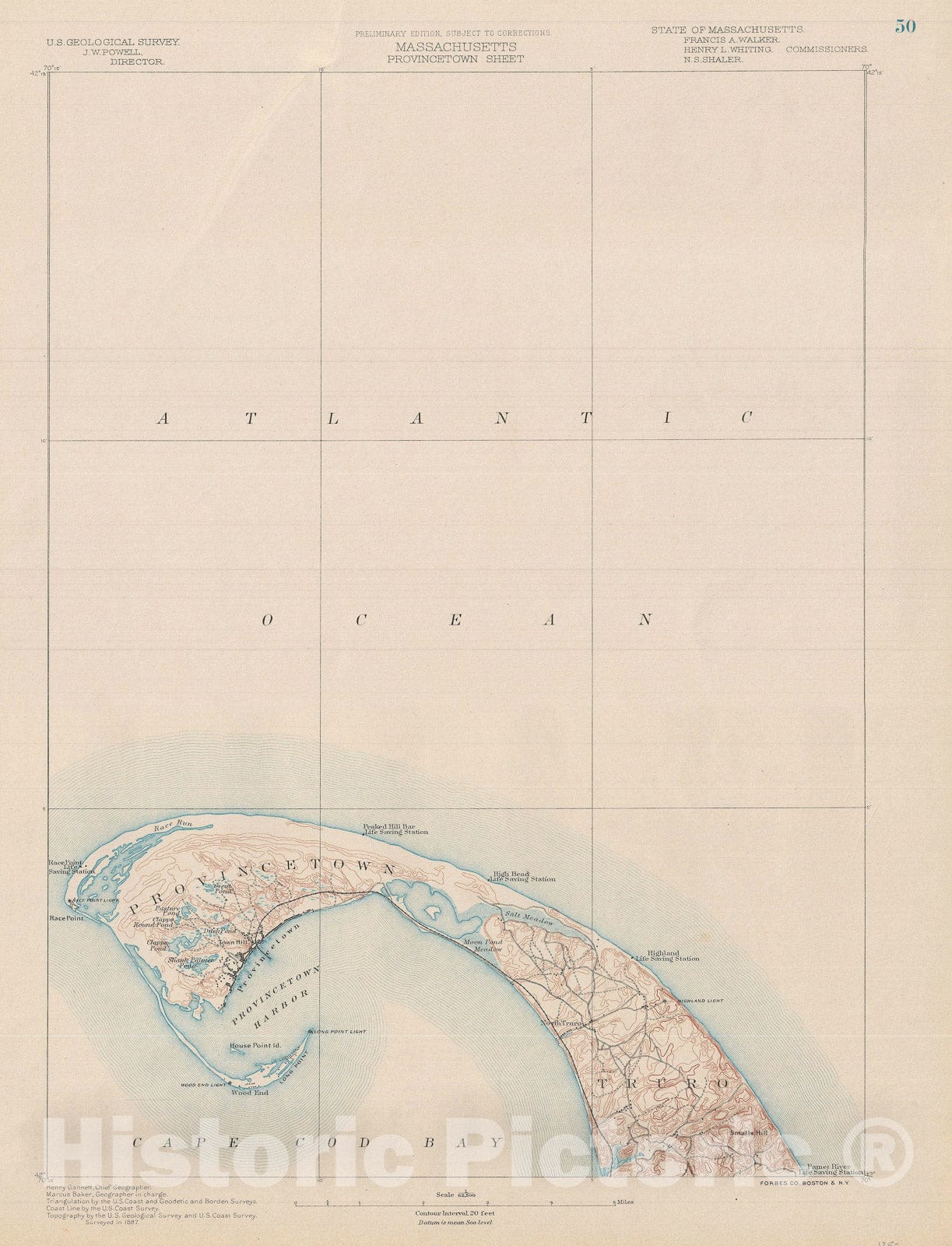 Historic Map : Provincetown, Cape Cod, Massachusetts, U.S. Geological Survey, 1887, Vintage Wall Art
