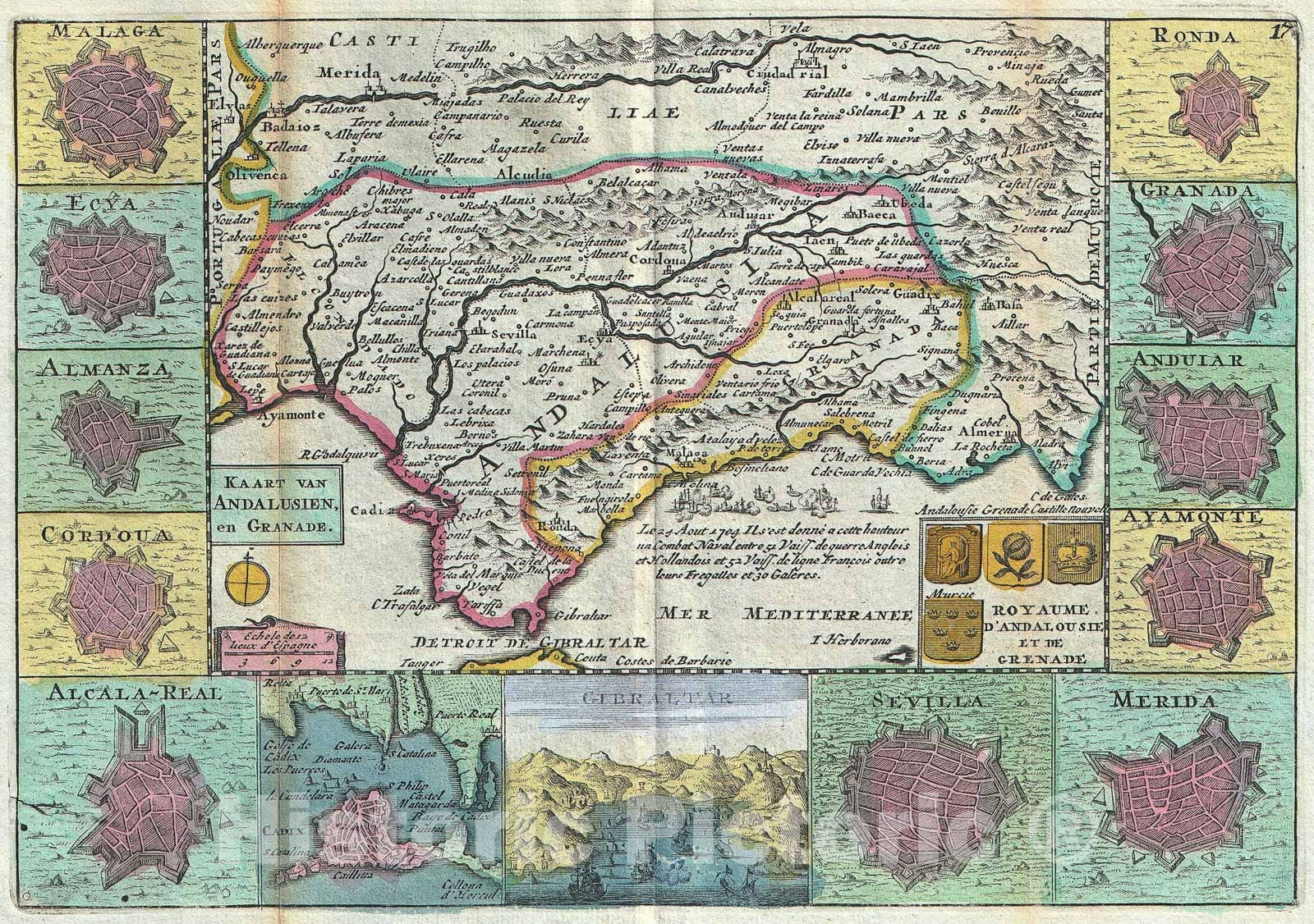 Historic Map : Andalusia, Spain "Sevilla", La Feuille, 1747, Vintage Wall Art