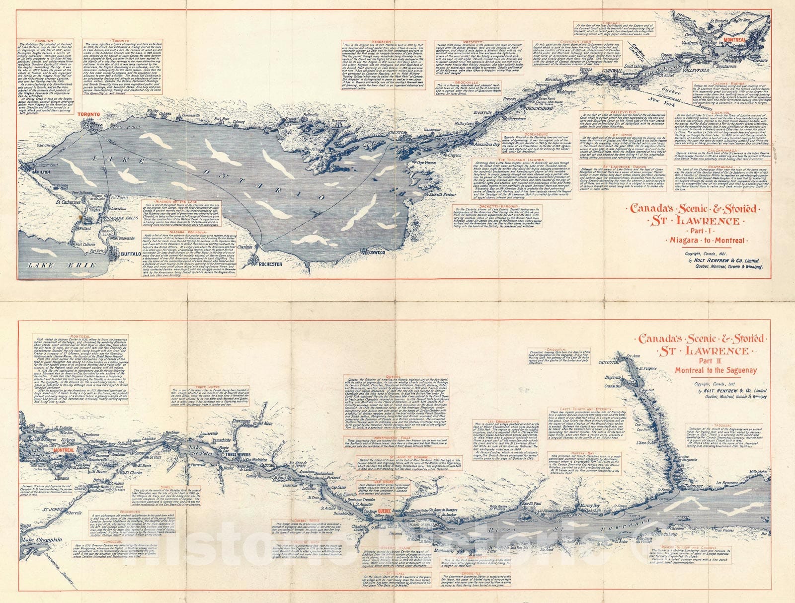 Historic Map : The St. Lawrence River, Canada, Holt, Renfrew, 1921, Vintage Wall Art