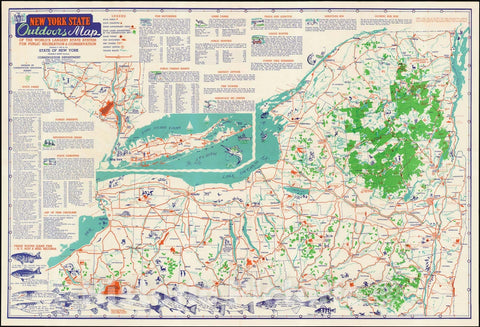 Historic Map : Pictorial Map of New York State w/ Parks and Nature Conservancy, 1948, Vintage Wall Art