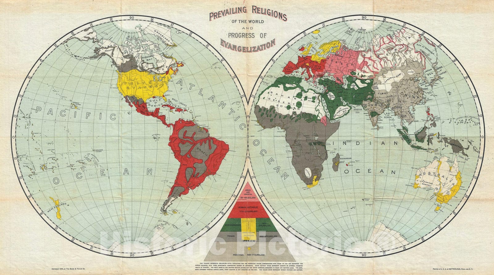 Historic Map : The World's Religions, Baker and Taylor, 1894, Vintage Wall Art