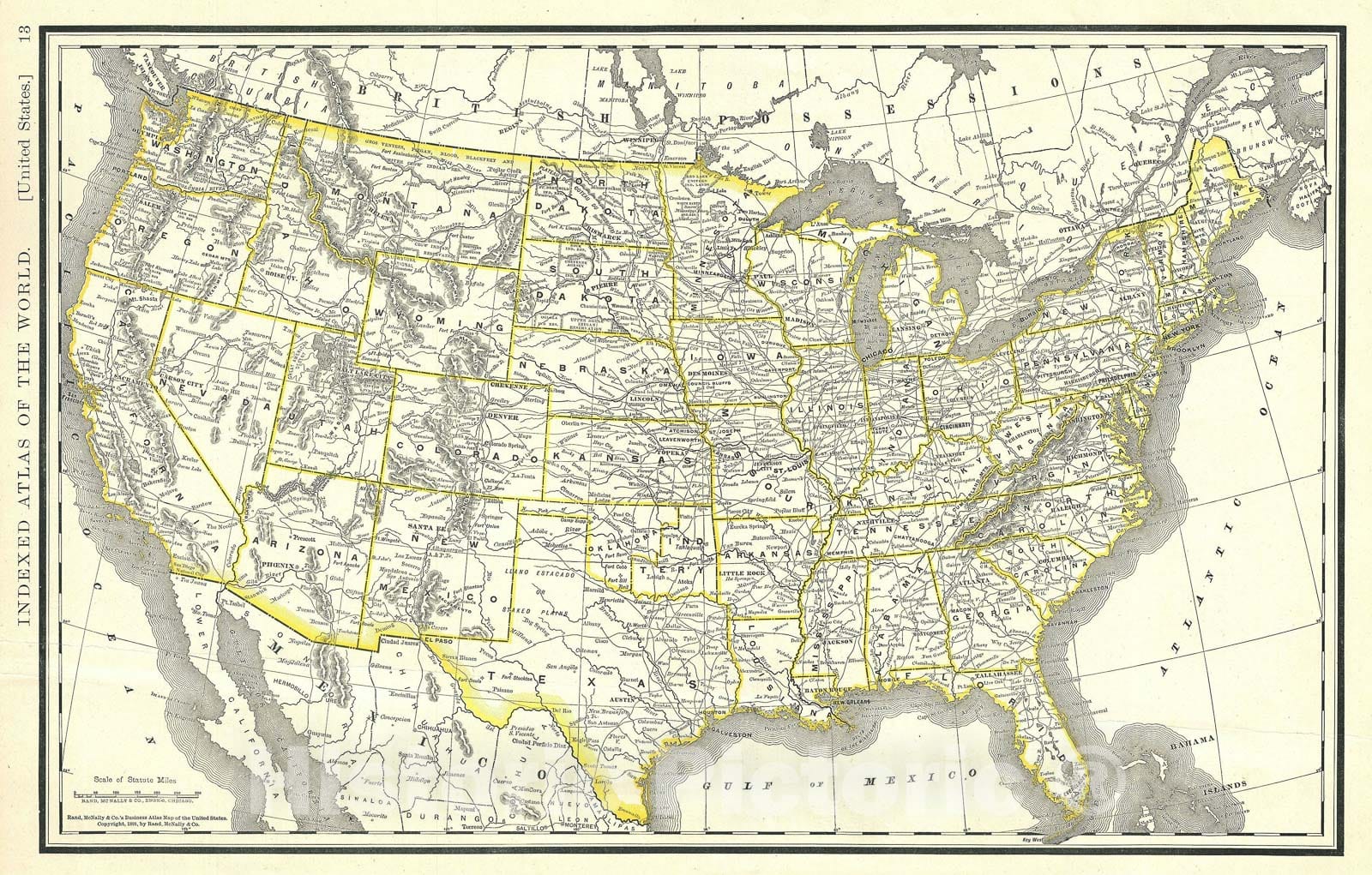 Historic Map : The United States, Rand McNally, 1891, Vintage Wall Art