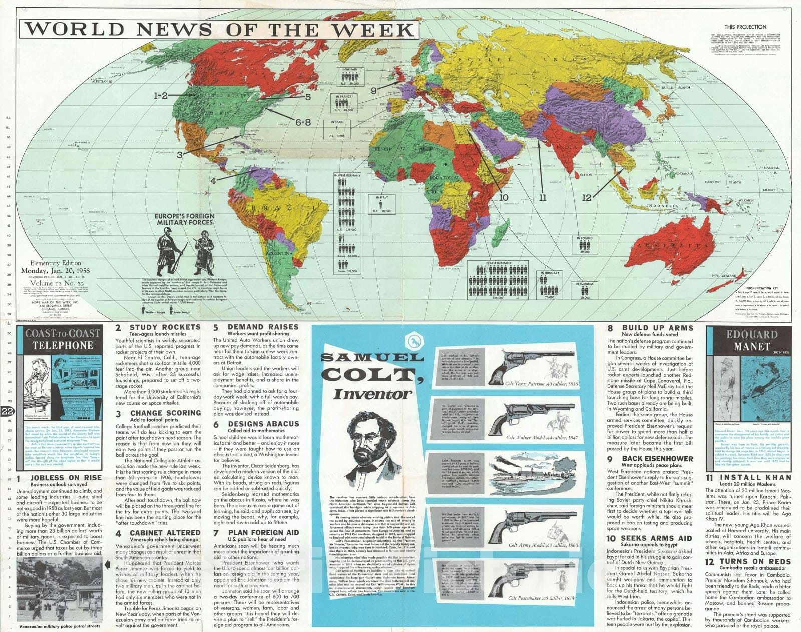 Historic Map : The Week Map of, News, 1958, Vintage Wall Art