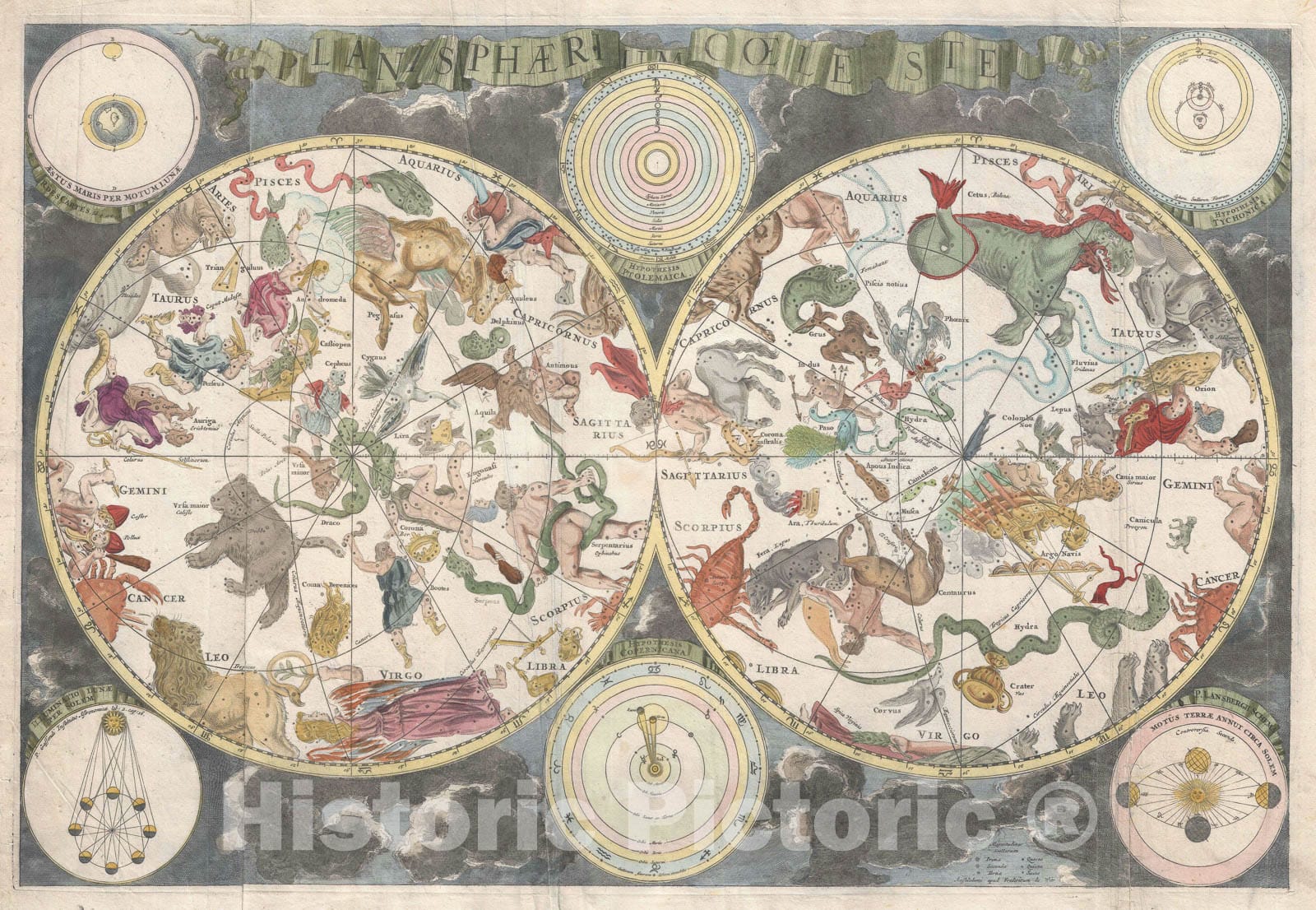Historic Map : The Celestial Hemispheres "Stars and Constellations", De Wit, 1680, Vintage Wall Art