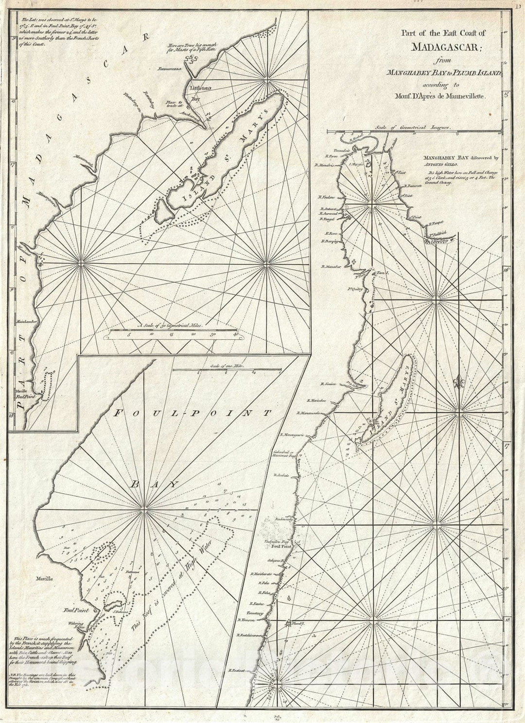 Historic Map : The Pirate Refuge of Ile Sainte-Marie "Libertalia / Nosy Boraha", Madaga, William Herbert, 1779, Vintage Wall Art