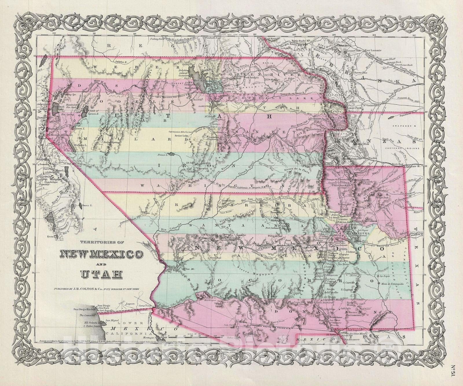 Historic Map : New Mexico and Utah, Colton, 1856, Vintage Wall Art