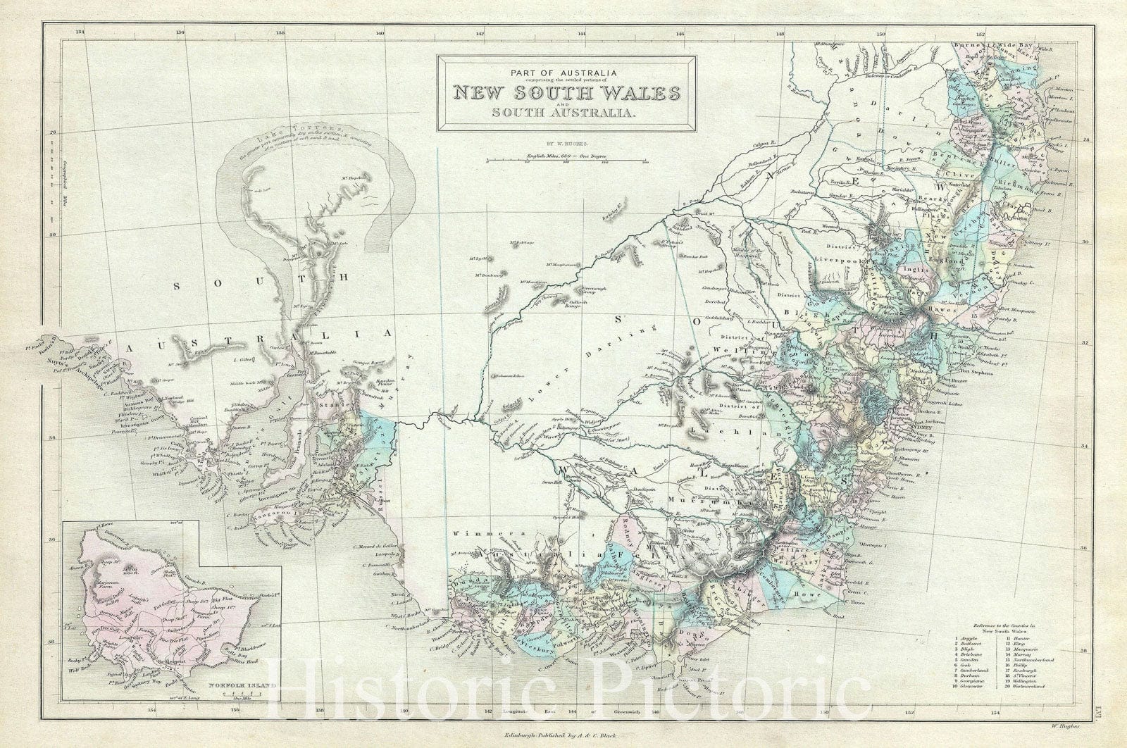 Historic Map : New South Wales, Australia, Black, 1851, Vintage Wall Art