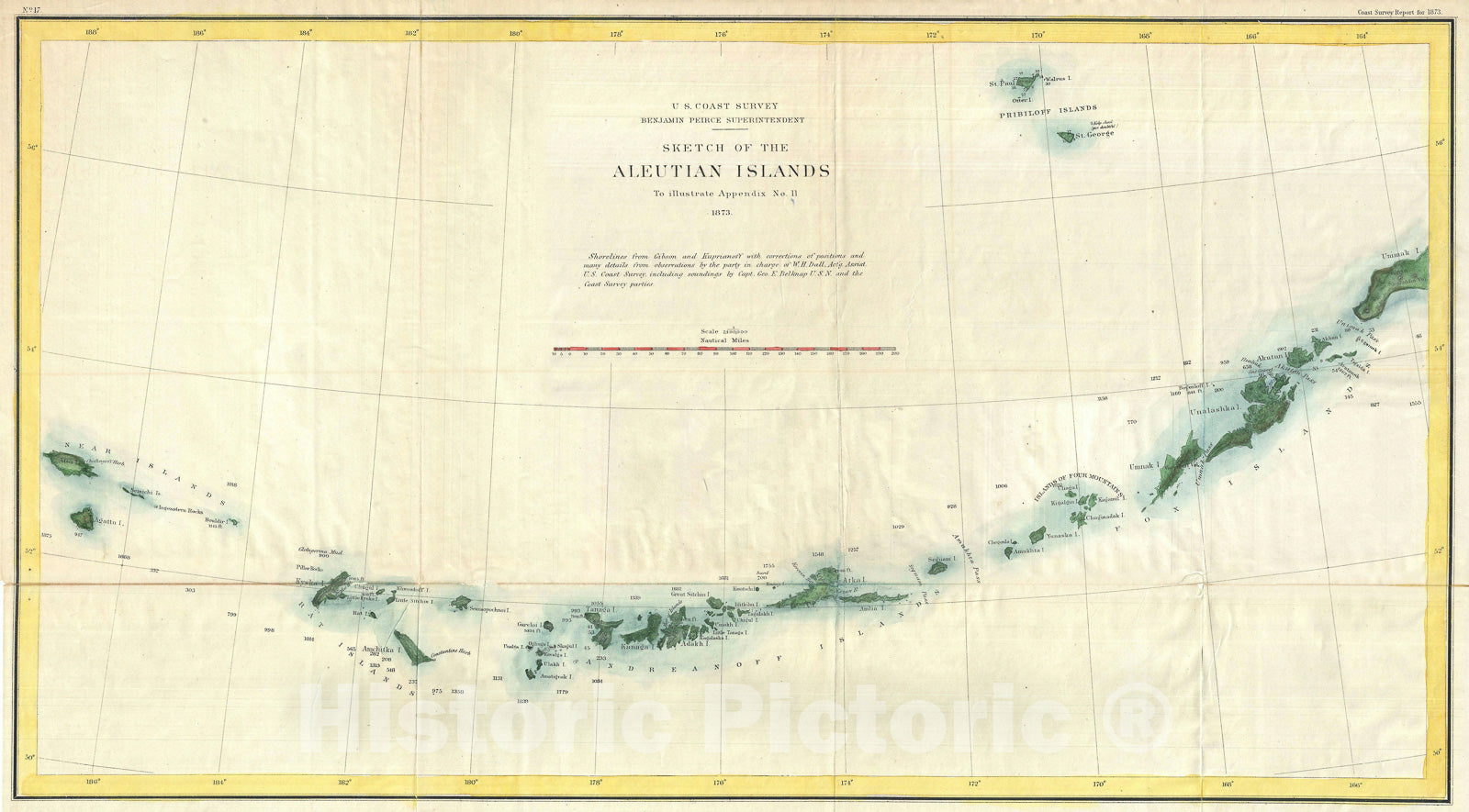 Historic Map : The Aleutian Islands, Alaska, U.S. Coast Survey, 1873, Vintage Wall Art