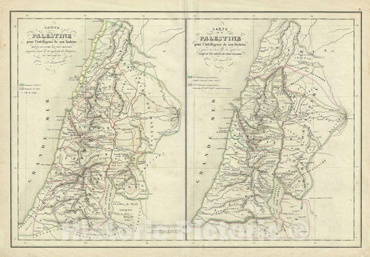 Historic Map : Palestine before and after Babylonian Exile, Delamarche, 1850, Vintage Wall Art
