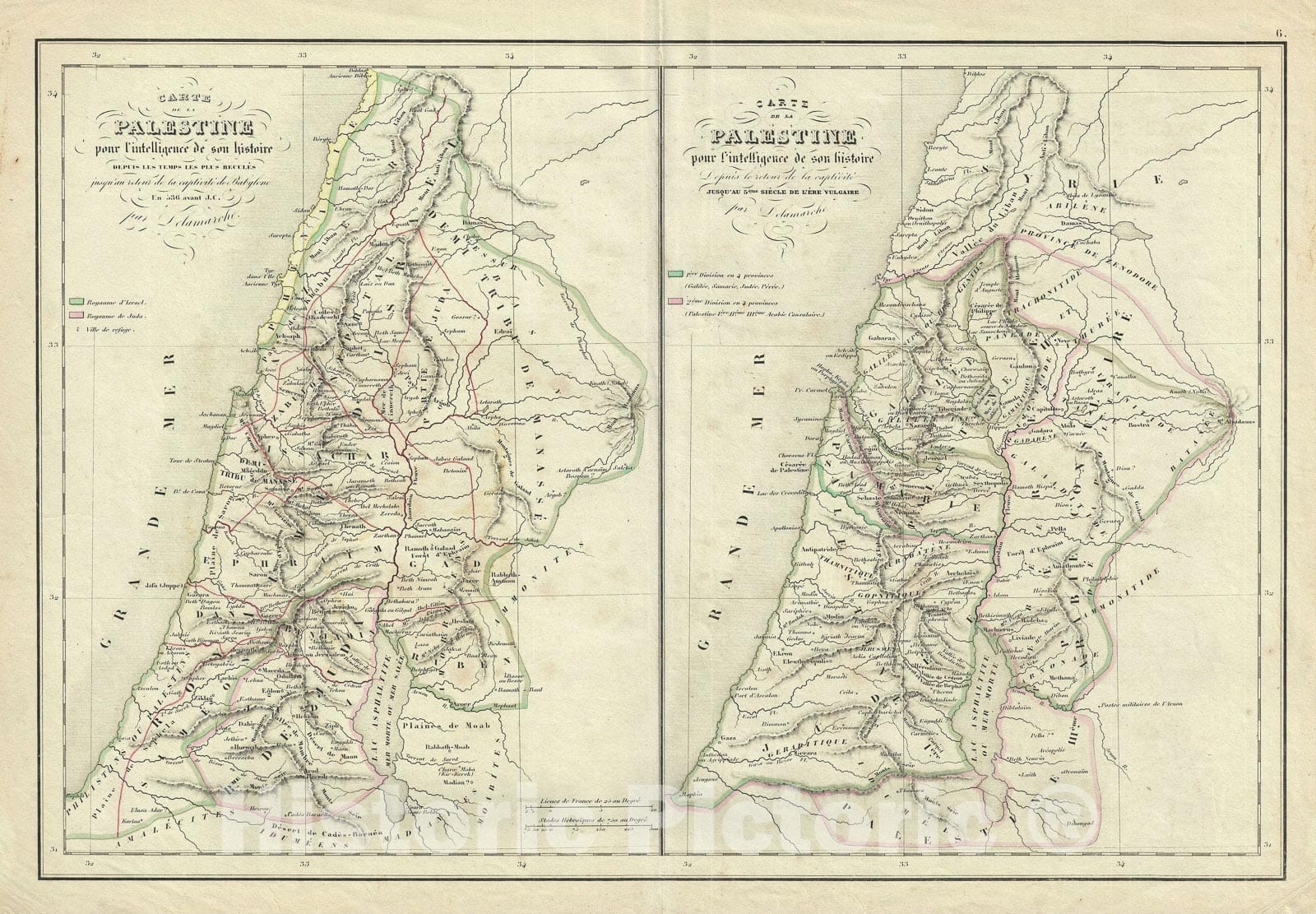 Historic Map : Palestine before and after Babylonian Exile, Delamarche, 1850, Vintage Wall Art
