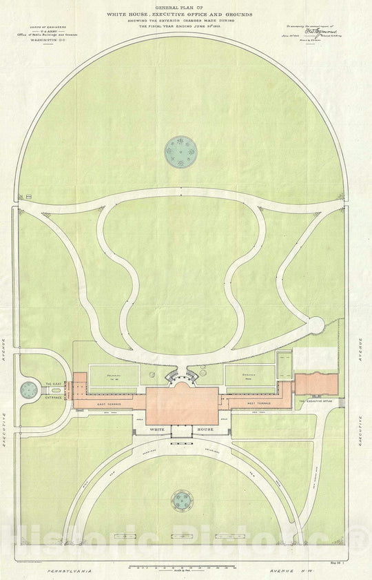 Historic Map : Plan of The White House, F.D. Owen, 1903, Vintage Wall Art