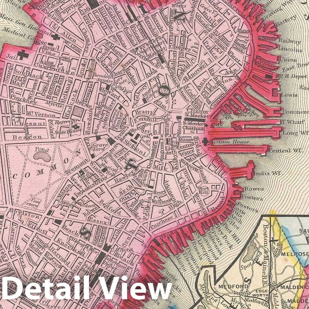 Historic Map : Plan of Boston, Massachusetts, Mitchell, 1861, Vintage Wall Art