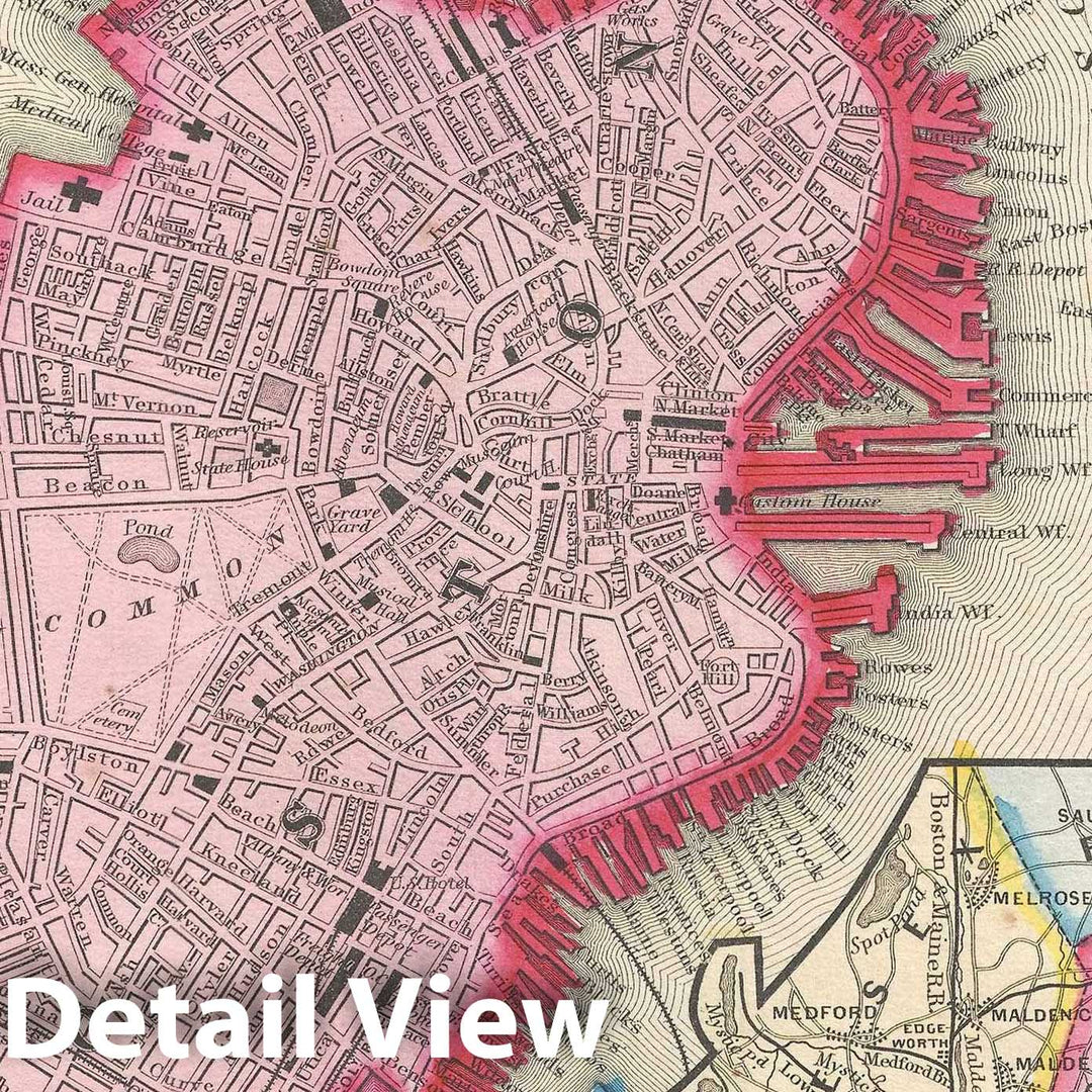 Historic Map : Plan of Boston, Massachusetts, Mitchell, 1861, Vintage Wall Art