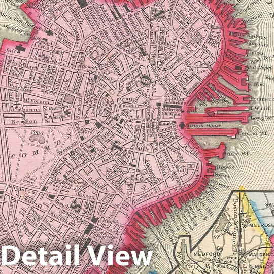 Historic Map : Plan of Boston, Massachusetts, Mitchell, 1861, Vintage Wall Art