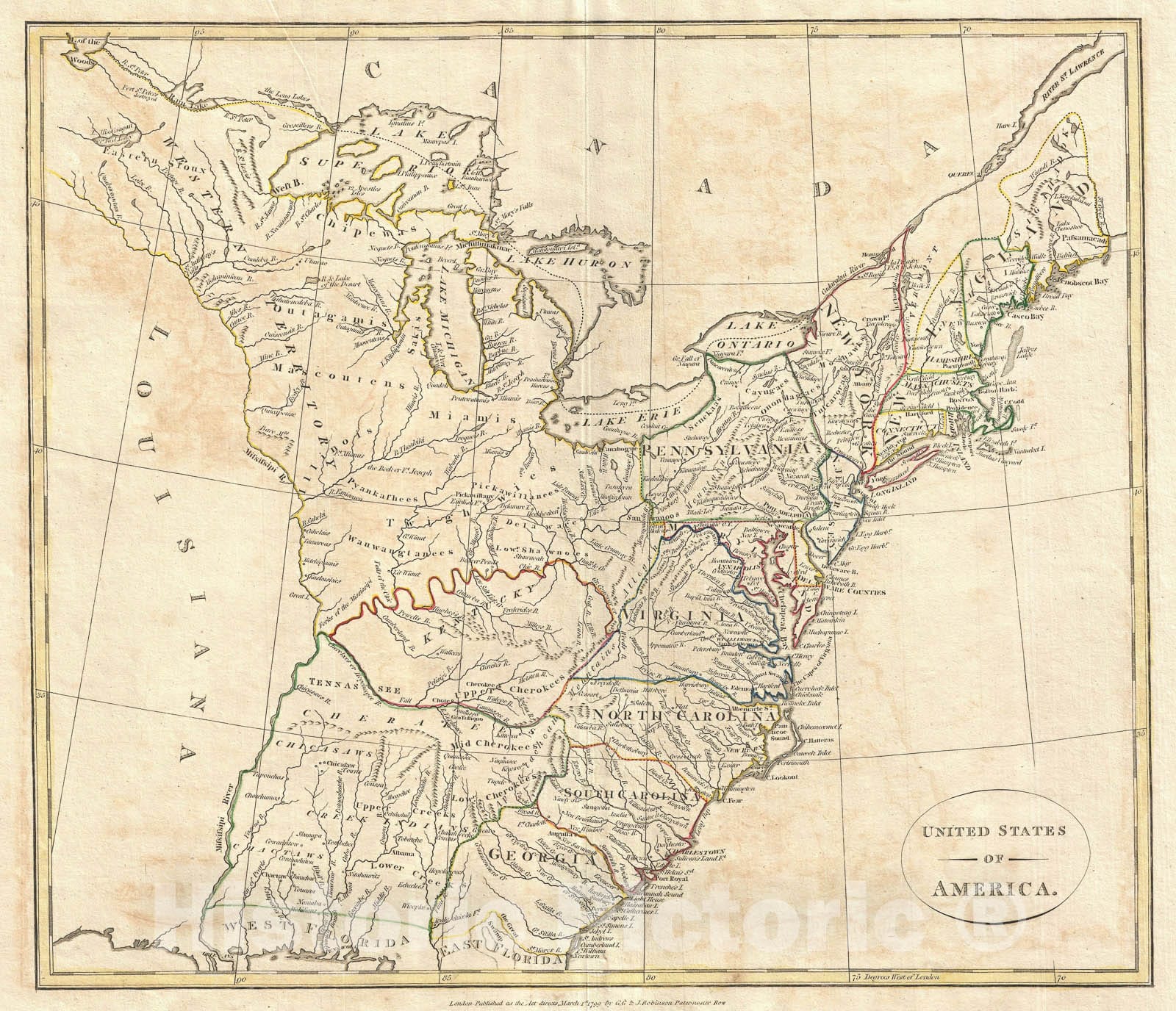 Historic Map : The United States of America, Cruttwell, 1799, Vintage Wall Art