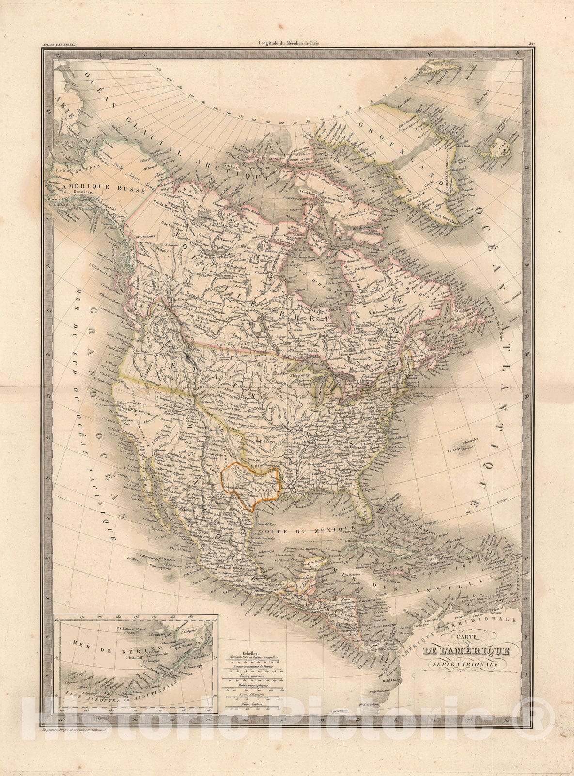 Historic Map : North America and The Republic of Texas, Lapie, 1838, Vintage Wall Art