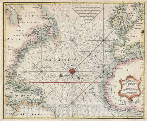 Historic Map : The Atlantic Ocean "including The West Indies, Europe, Africa, and North America", Bowen, 1744, Vintage Wall Art
