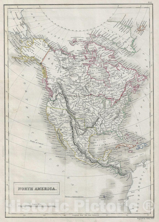 Historic Map : North America and The United States, Black, 1840, Vintage Wall Art