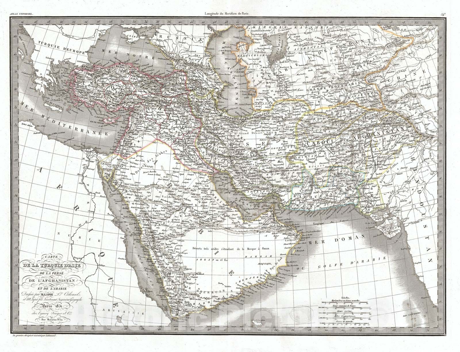 Historic Map : Turkey in Asia with Arabia, Afghanistan, and Persia, Lapie, 1831, Vintage Wall Art