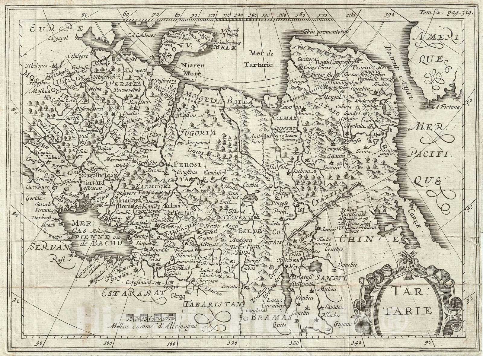 Historic Map : Tartary, Martineau, 1700, Vintage Wall Art