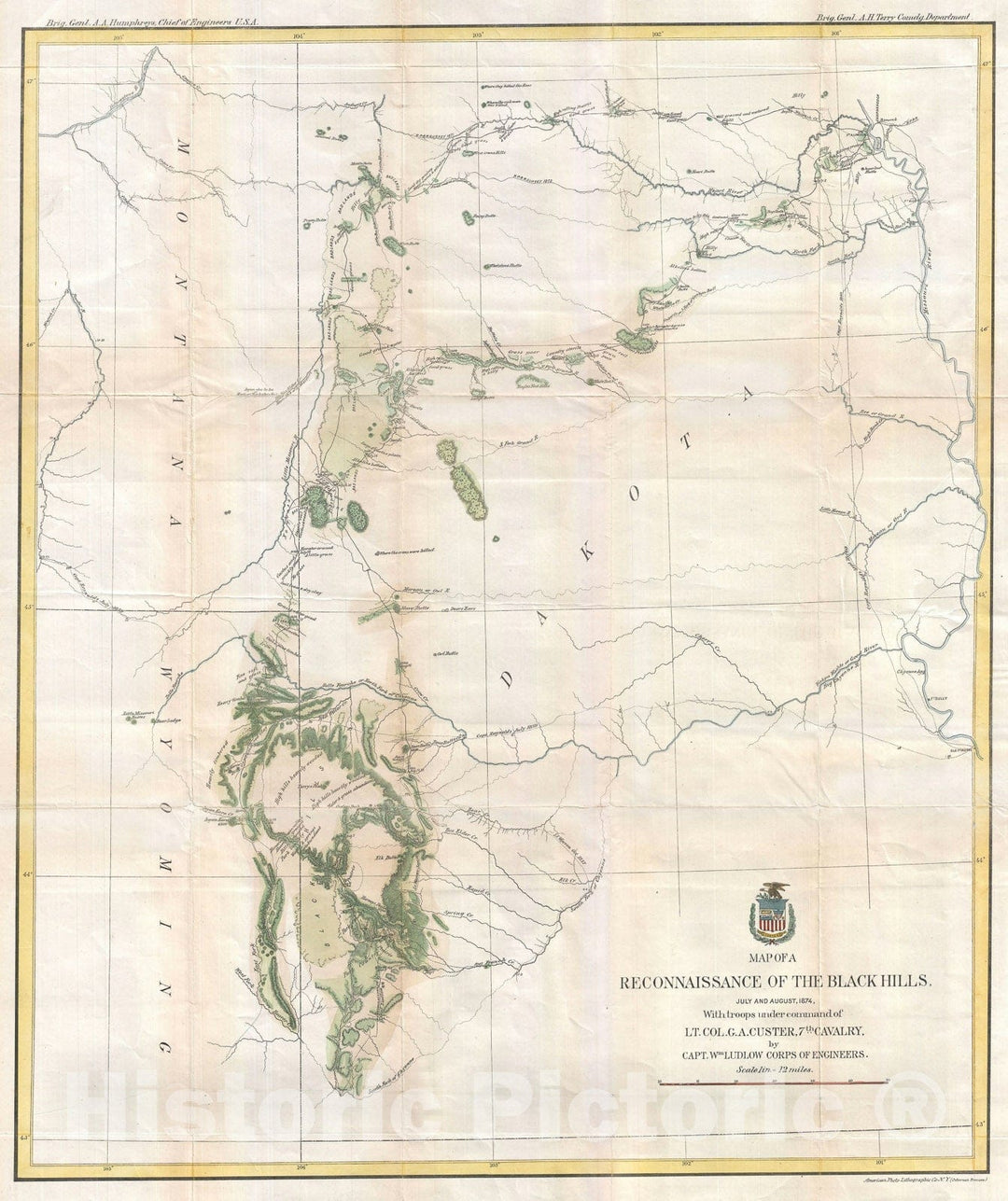 Historic Map : The Black Hills, Ludlow and Custer, 1874, Vintage Wall Art