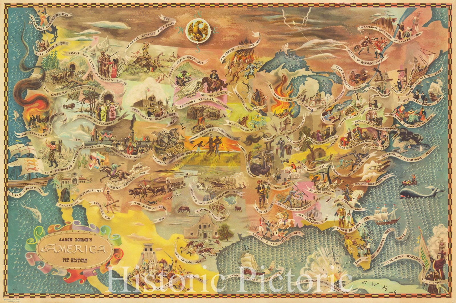 Historic Map : Bohrod Pictorial Map of The History of The United States, 1946, Vintage Wall Art