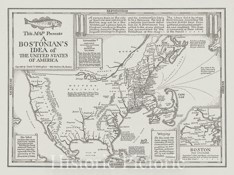 Historic Map : Wallingford Map: A Bostonian's View of The United States, 1930, Vintage Wall Art