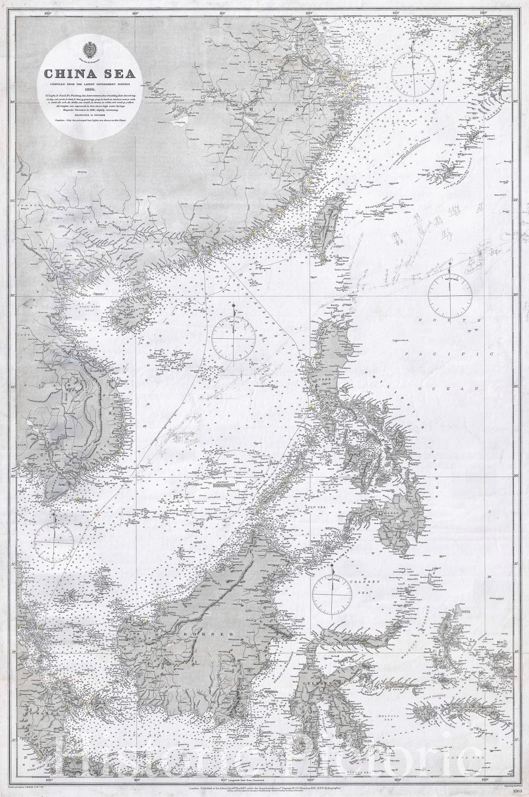 Historic Map : Nautical Chart China Sea "China, Philippines, Singapore", British Admiralty, 1886, Vintage Wall Art