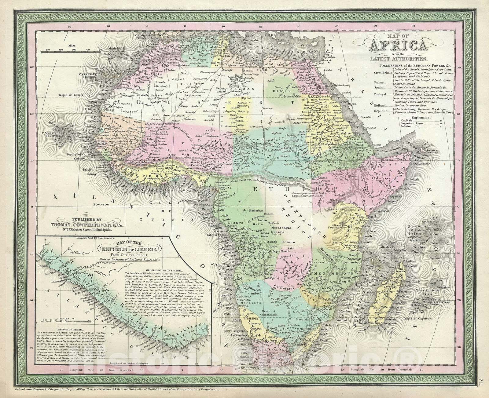 Historic Map : Africa, Mitchell, 1854, Vintage Wall Art