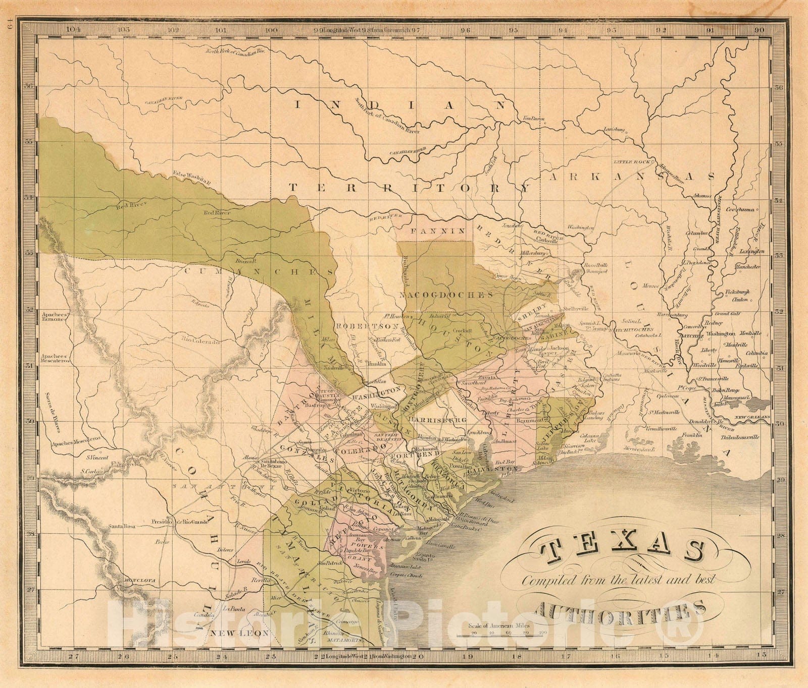 Historic Map : The Republic of Texas, Greenleaf, 1842, Vintage Wall Art