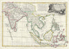 Historic Map : India, Southeast Asia and The East Indies "Thailand, Borneo, Singapore", Bonne, 1783, Vintage Wall Art