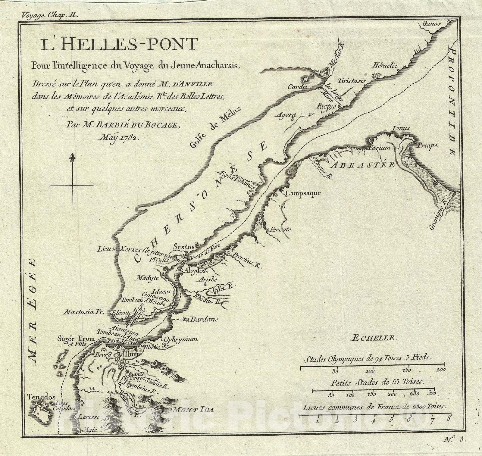 Historic Map : Hellespont, Ancient Greece, Bocage, 1782, Vintage Wall Art