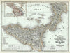 Historic Map : Southern Italy "Sicily and Southern Naples", Meyer, 1852, Vintage Wall Art