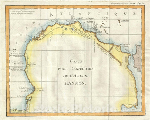 Historic Map : West Africa "Expedition Admiral Hanno of Carthage", Delisle de Sales, 1770, Vintage Wall Art