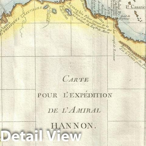 Historic Map : West Africa "Expedition Admiral Hanno of Carthage", Delisle de Sales, 1770, Vintage Wall Art