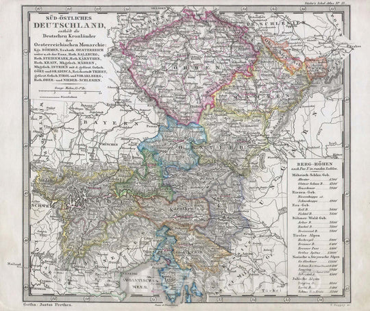 Historic Map : Bohemia and Austria, Perthes, 1862, Vintage Wall Art