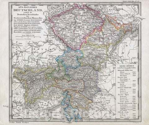 Historic Map : Bohemia and Austria, Perthes, 1862, Vintage Wall Art