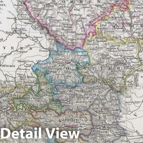 Historic Map : Bohemia and Austria, Perthes, 1862, Vintage Wall Art
