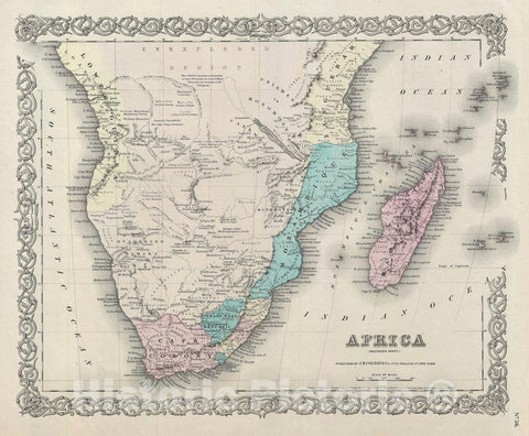 Historic Map : Southern Africa, Colton, 1856, Vintage Wall Art