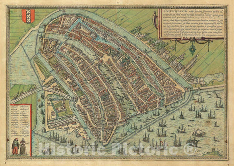 Historic Map : Amsterdam, Braun and Hogenberg, 1572, Vintage Wall Art