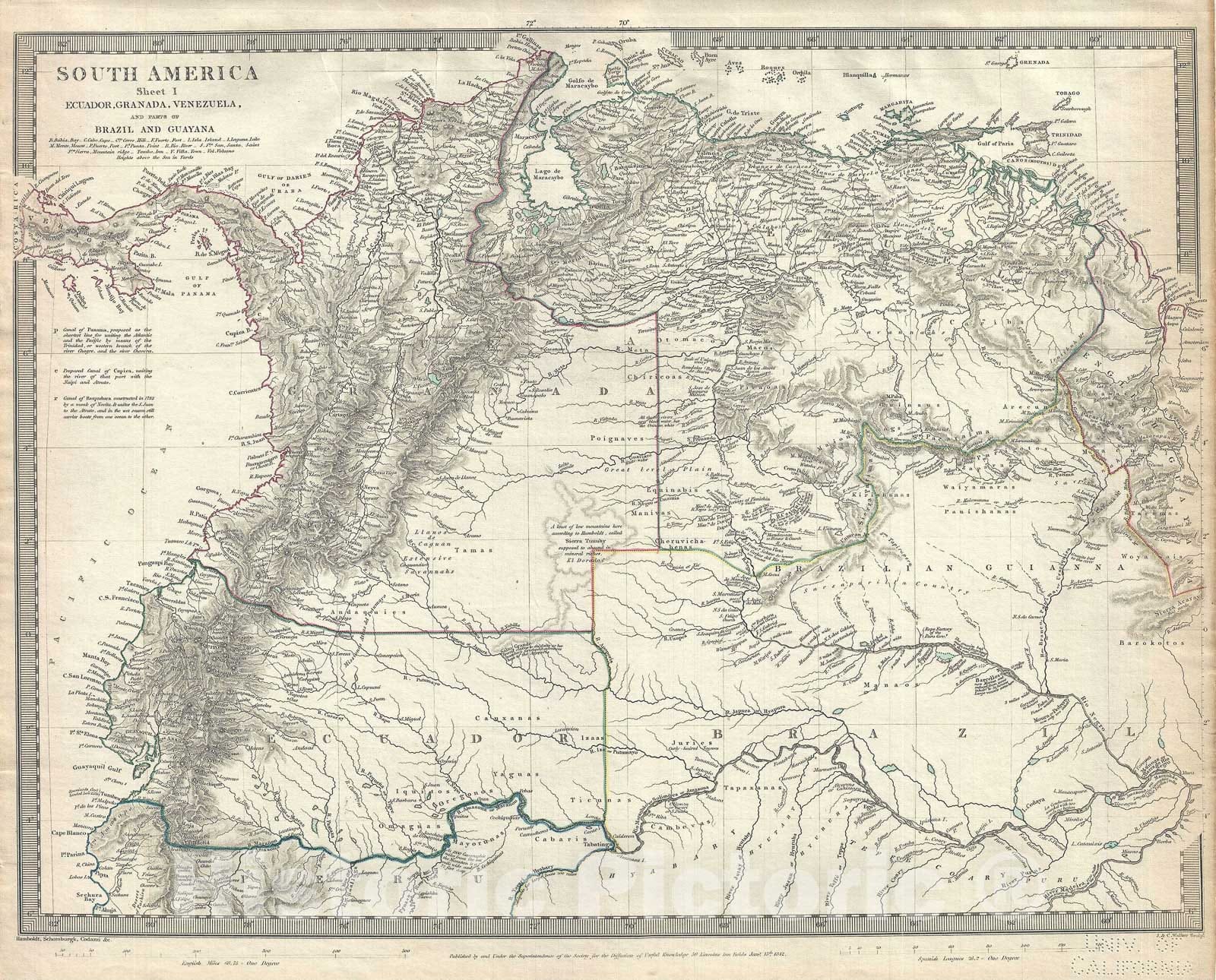 Historic Map : Ecuador, Granada, Venezuela and Panama, S.D.U.K., 1842, Vintage Wall Art