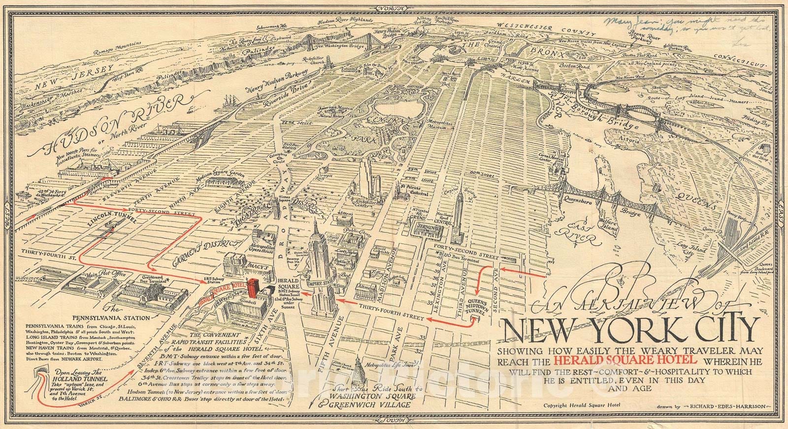 Historic Map : Bird's Eye View New York City, Harrison, 1931, Vintage Wall Art