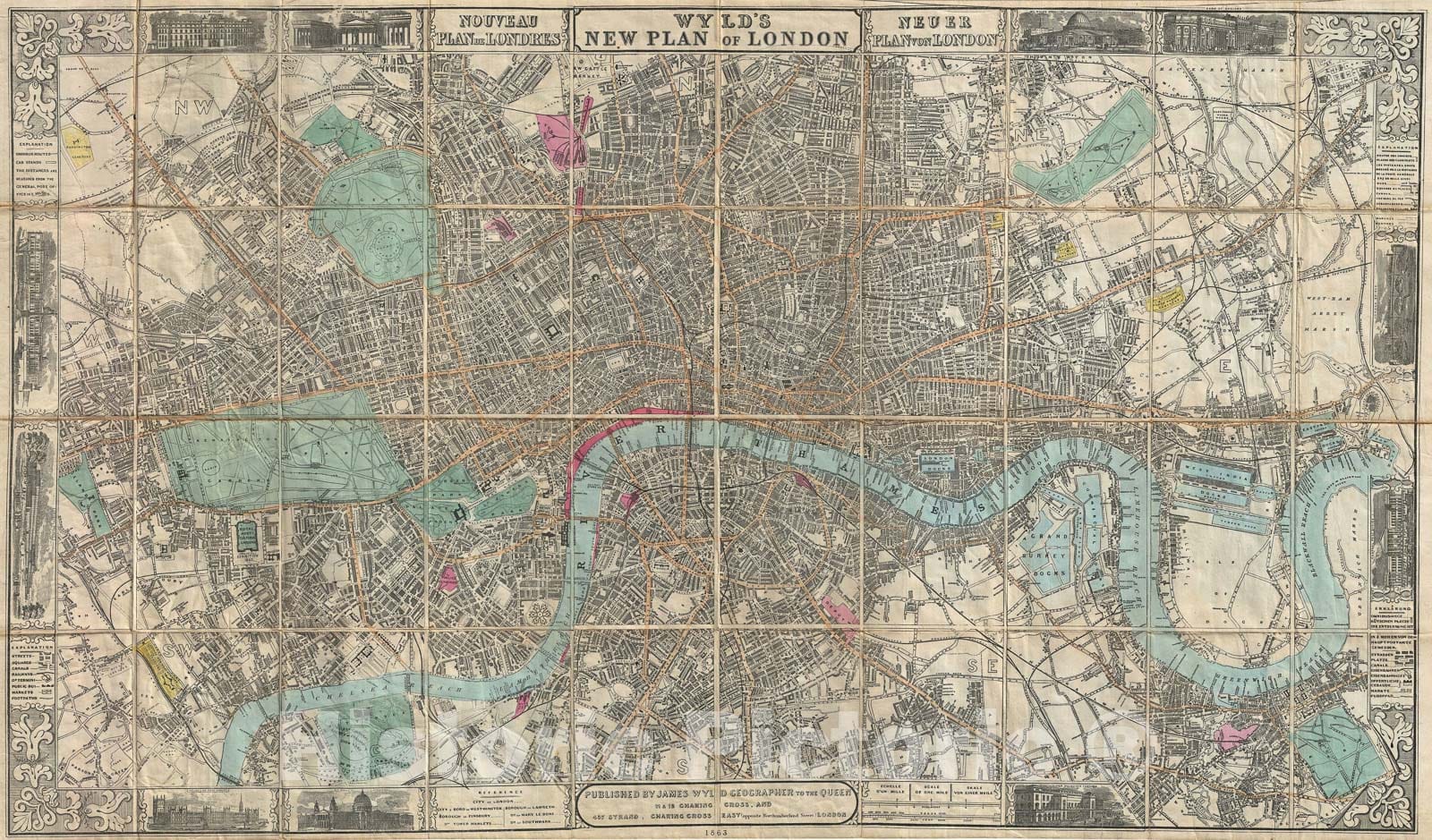 Historic Map : London, England, James Wyld, 1863, Vintage Wall Art