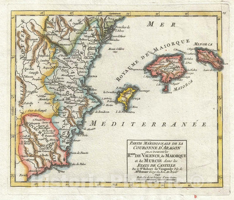 Historic Map : The Balearic Islands: Majorca, Minorca, and Ibiza, Vaugondy, 1749, Vintage Wall Art