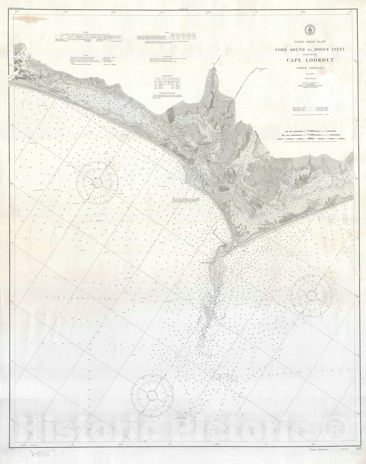 Historic Map Nautical Chart Cape Lookout, North Carolina, U.S. Coast