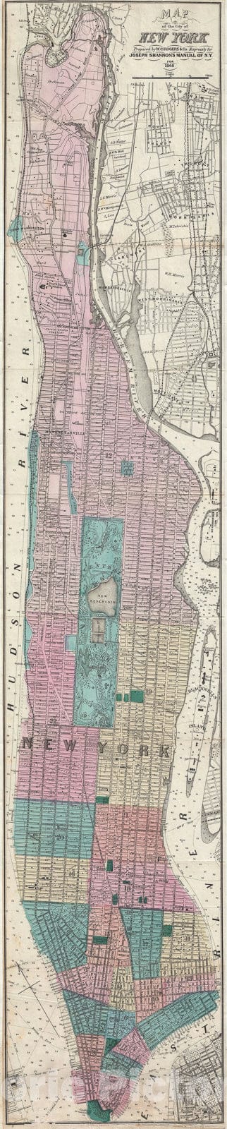 Historic Map : New York City "Manhattan", Shannon and Rogers, 1868, Vintage Wall Art