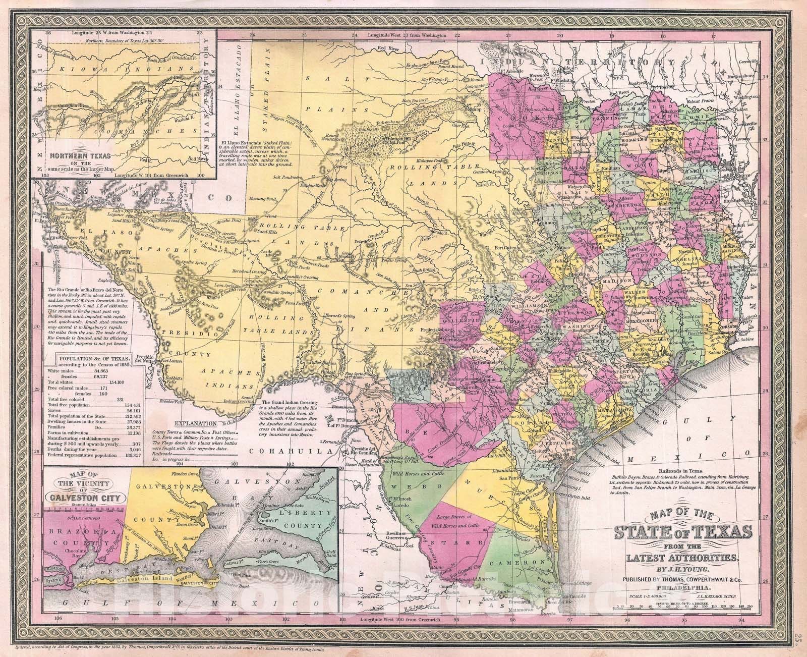 Historic Map : Texas, Mitchell, 1854, Vintage Wall Art