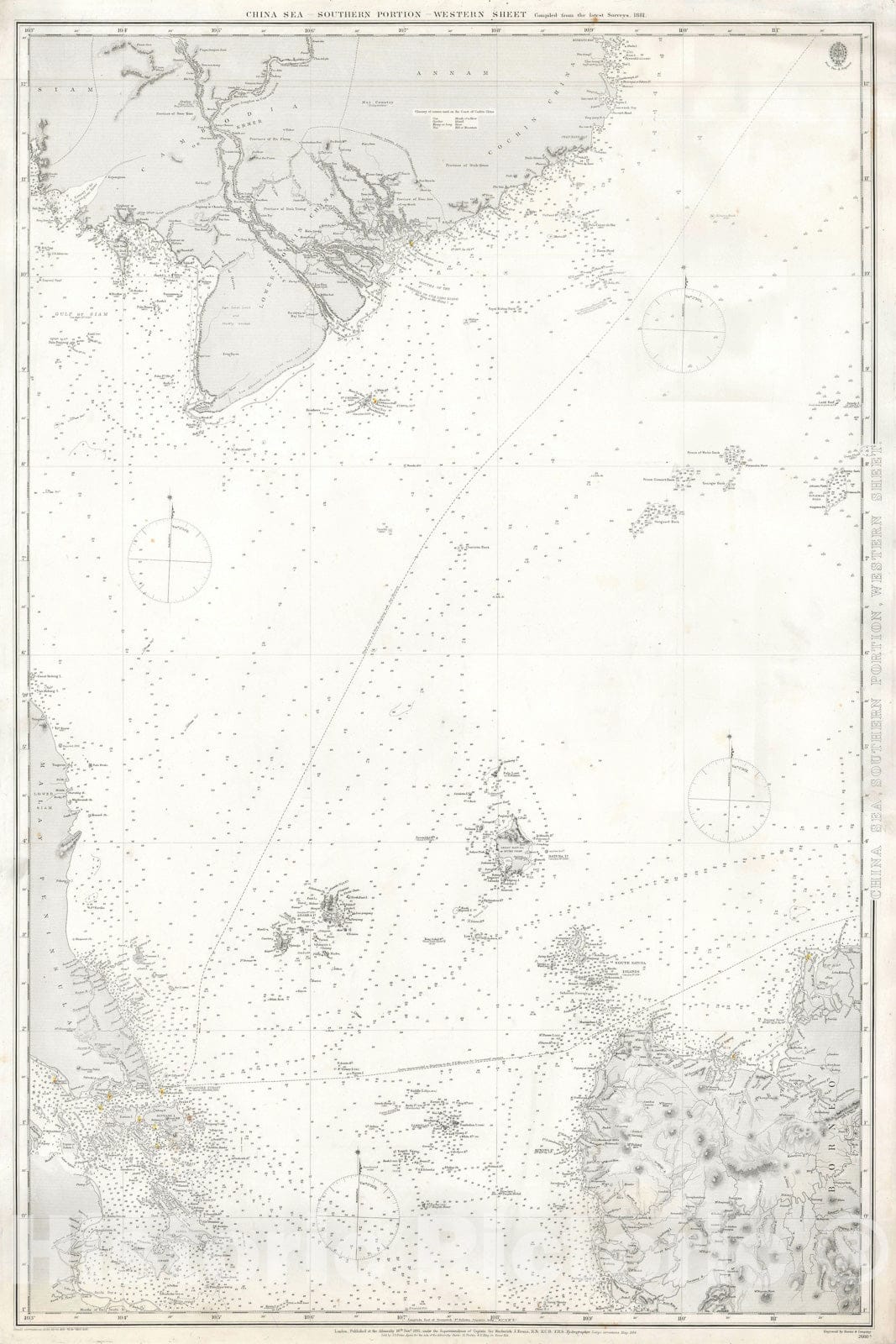 Historic Map : Nautical Chart Singapore, Malaya, Luzon, and The Mekong Delta, 1887, Vintage Wall Art