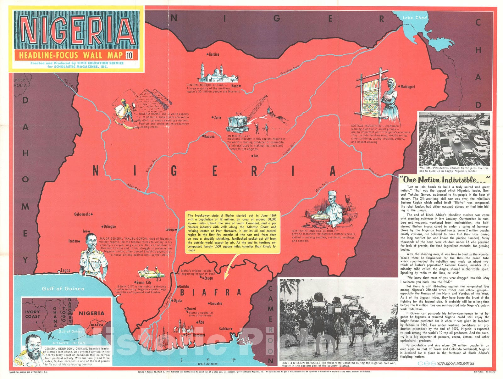 Historic Map : Nigeria, 1970, Vintage Wall Art