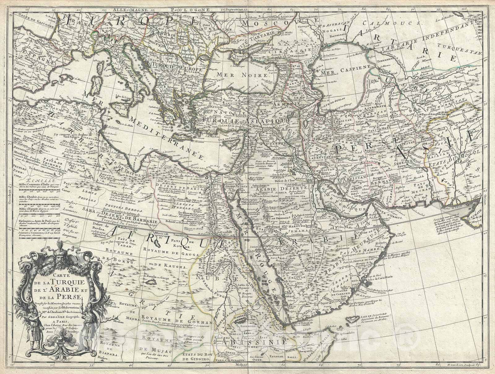 Historic Map : The Arabia, Turkey and Persia, Delisle, 1701, Vintage Wall Art